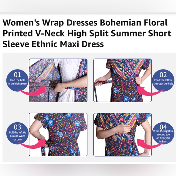 Worn once. Like brand new. Wrap Short Sleeve V-Neck High Split Maxi Dress Sz M - Picture 8 of 8